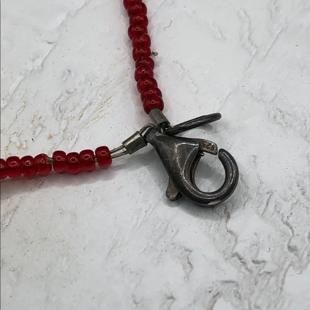 Vintage artisan handmade beaded cross sterling silver 925 necklace rosary style.
